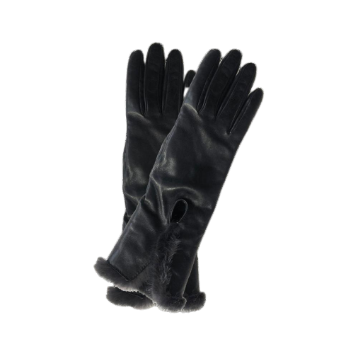 Gants longs en cuir noir pour femme avec manchette en fourrure de vison - Veronique Mink Long