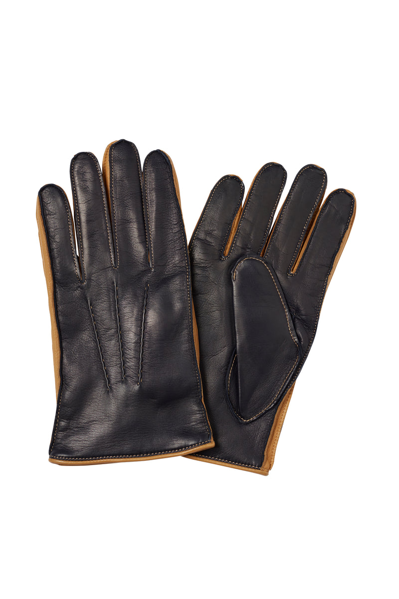 Gants en cuir doublés de cachemire pour hommes avec détails de couleur contrastée-O'Connell