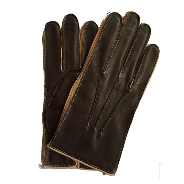 Gants en cuir doublés de cachemire pour hommes avec détails de couleur contrastée-O'Connell